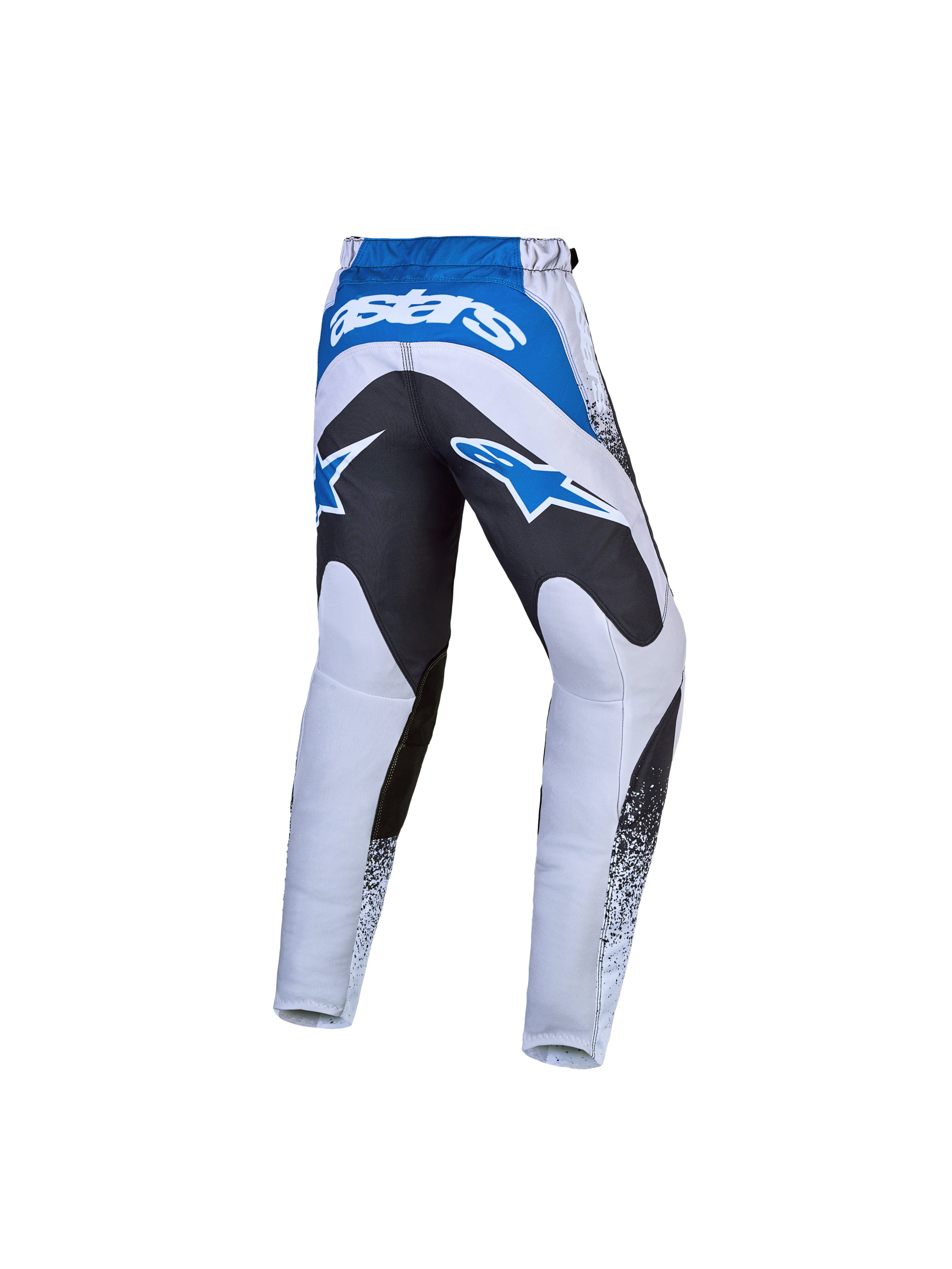 Alpinestars Youth Fluid Drag Pants for motocross, gray and blue with black seat reinforcement and bold Astars logos.