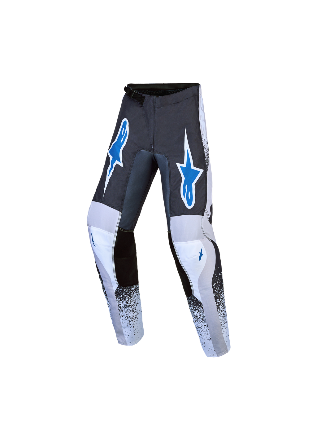 2027 Alpinestars Youth Fluid Drag Pants for motocross in Graystone and Blue with a durable pre-curved textile design.