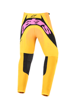 Alpinestars 2026 Youth Supertech Nomur Pants, Motocross Pants, Orange Yellow and Pink, rear view featuring a bold pink Astars logo on a black seat panel, athletic design with durable textile panels and a tapered fit for youth riders