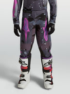 Alpinestars Youth Fluid Lone Pants in gray camo and purple, durable 600D polyfabric gear for off-road motocross.