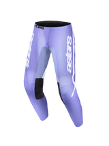 Alpinestars 2026 Woman Stella Fluid Apex Pants, Motocross Pants, Violet and White, featuring bold white astars branding on the legs, black inner knee panels, ergonomic pre-curved design with a ratchet closure, lightweight and durable for off-road riding