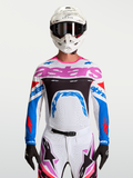 Alpinestars Supertech Dyna Jersey, white and blue men's motocross racing top with breathable lightweight stretch mesh.