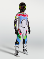Alpinestars 2027 Supertech Dyna Jersey and Gear Set, light lilac and green fluo motocross outfit, athletic race fit.