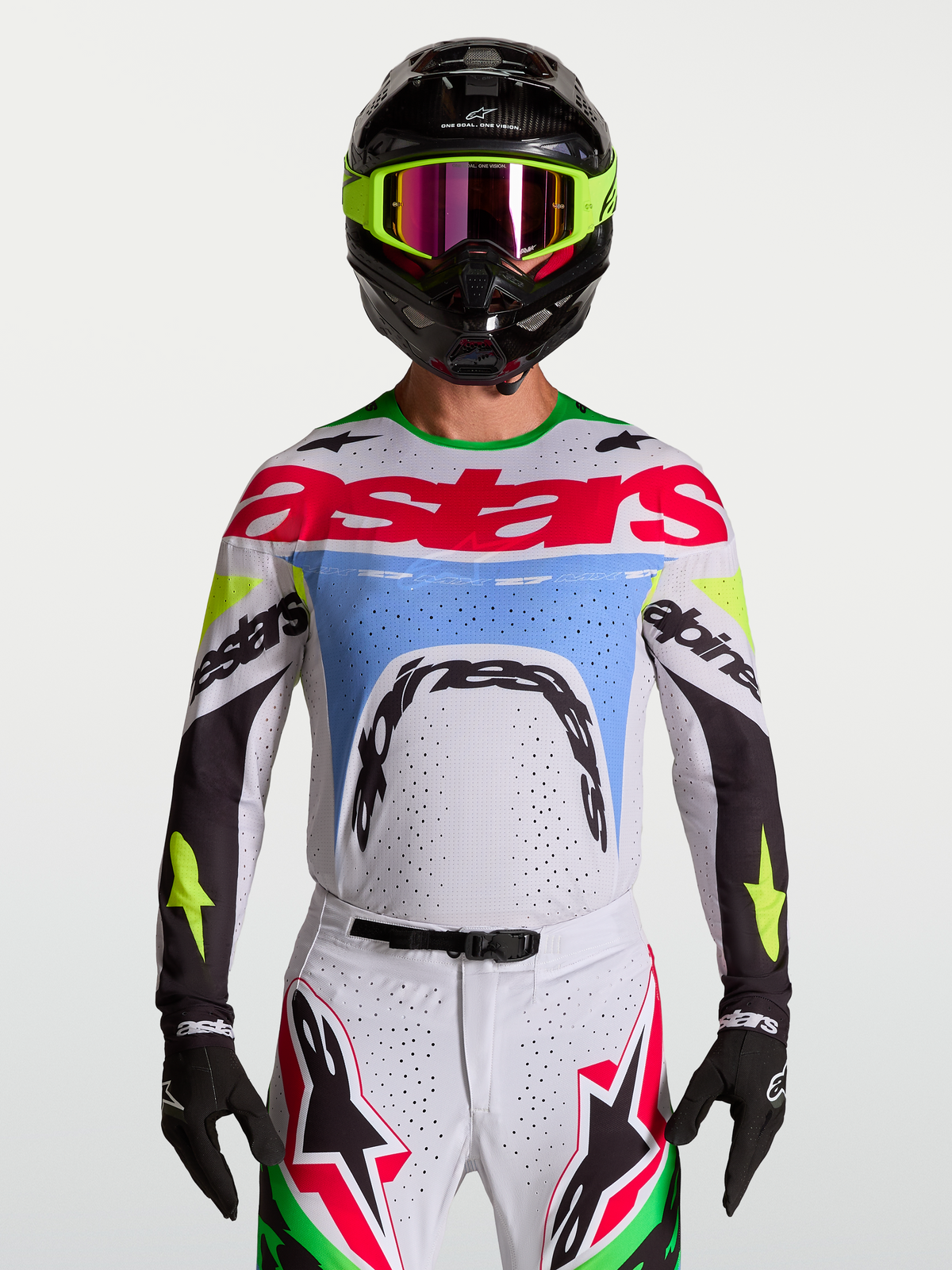 Alpinestars 2027 Supertech Dyna Jersey, Men's Motocross Gear, Light Lilac and Green Fluo, ventilated stretch mesh.
