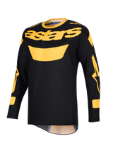 Alpinestars 2026 Racer Riway Jersey, Motocross Jersey, Yellow and Black, featuring a bold yellow 'astars' logo on the chest, long sleeves with graphic accents, and a lightweight polyfabric construction for off-road riding.
