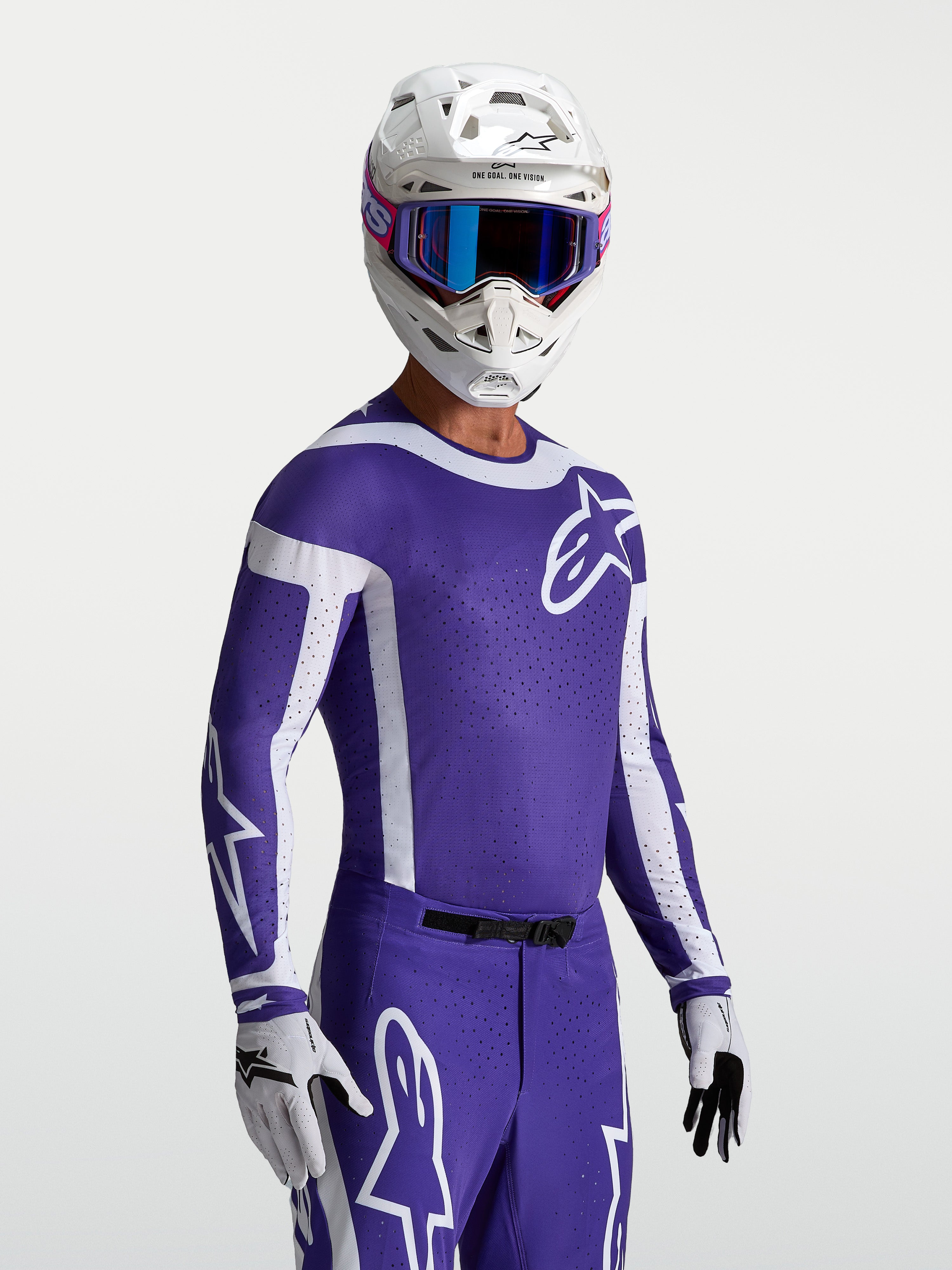 Alpinestars Supertech Vesta Jersey, Deep Blue and White Motocross Jersey with laser-cut ventilation and athletic race fit.
