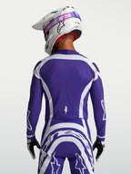 Alpinestars Supertech Vesta Jersey, deep blue and white motocross racing jersey with ventilated mesh, back view on-model.