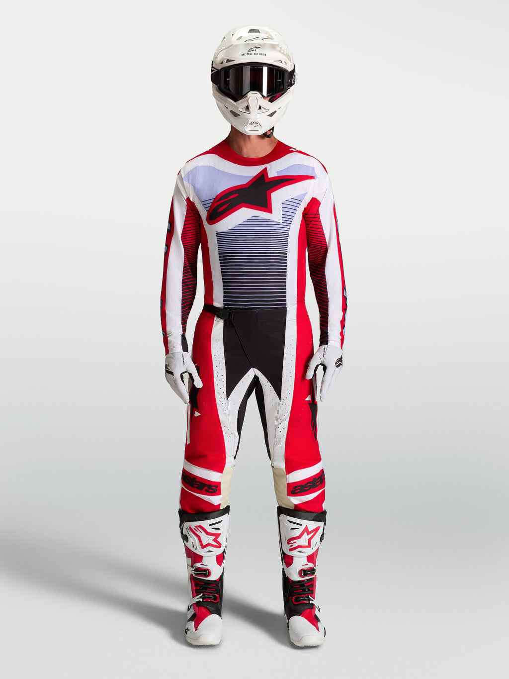 Alpinestars Techstar Maven Jersey and Gear Set, men's red and white motocross racing outfit with an athletic race fit.