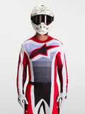 Alpinestars Techstar Maven Jersey, Men's Motocross Racing Jersey, Fire Red and White, lightweight textile with athletic fit.