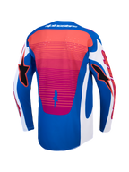Alpinestars 2027 Techstar Maven Jersey back view, blue and red motocross racing jersey, featuring laser-cut ventilation and breathable athletic fit.