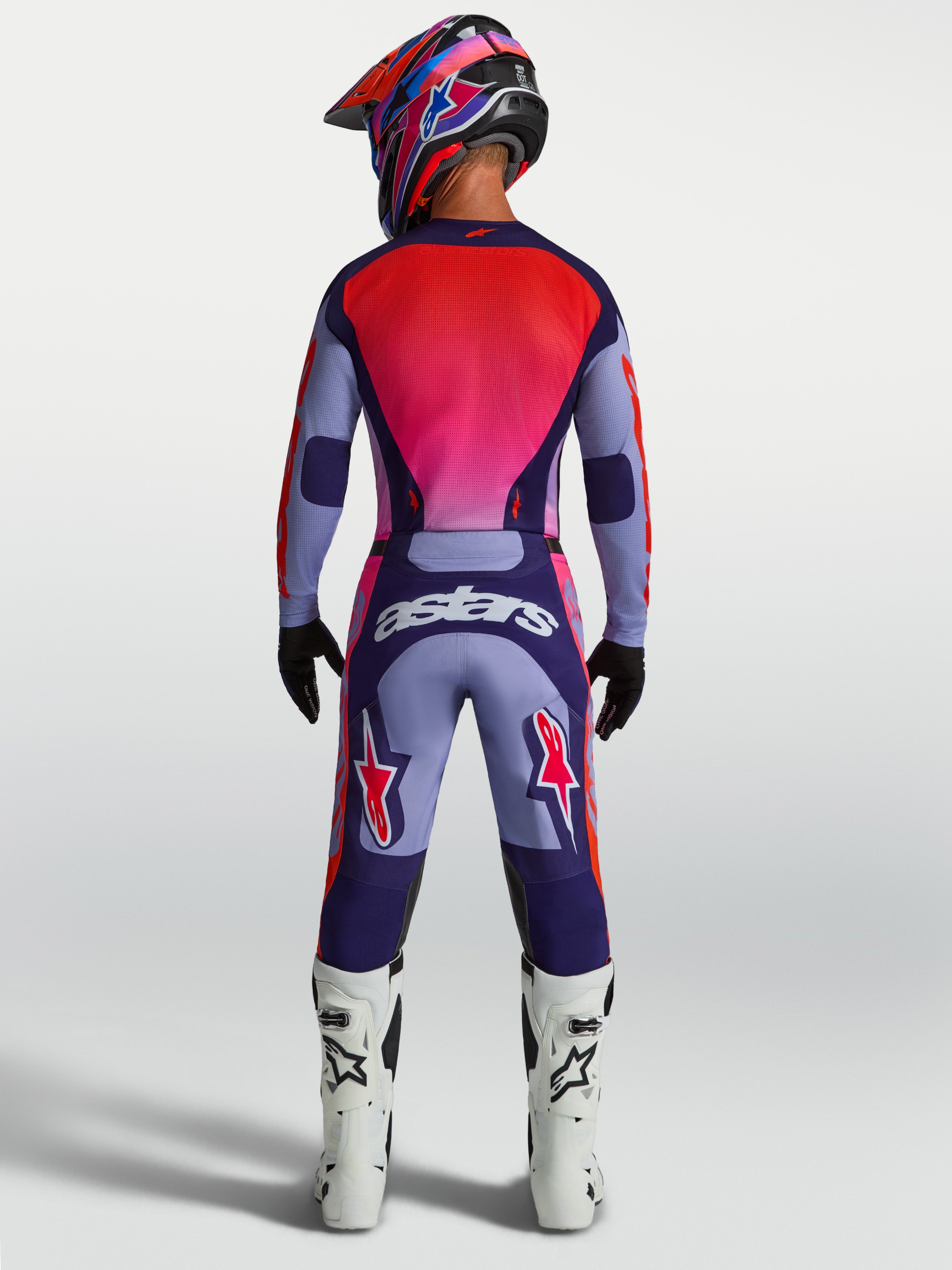 Alpinestars Racer Air Hunt Jersey, Men's Motocross Jersey, Purple and Pink mesh, back view showing performance racing fit.