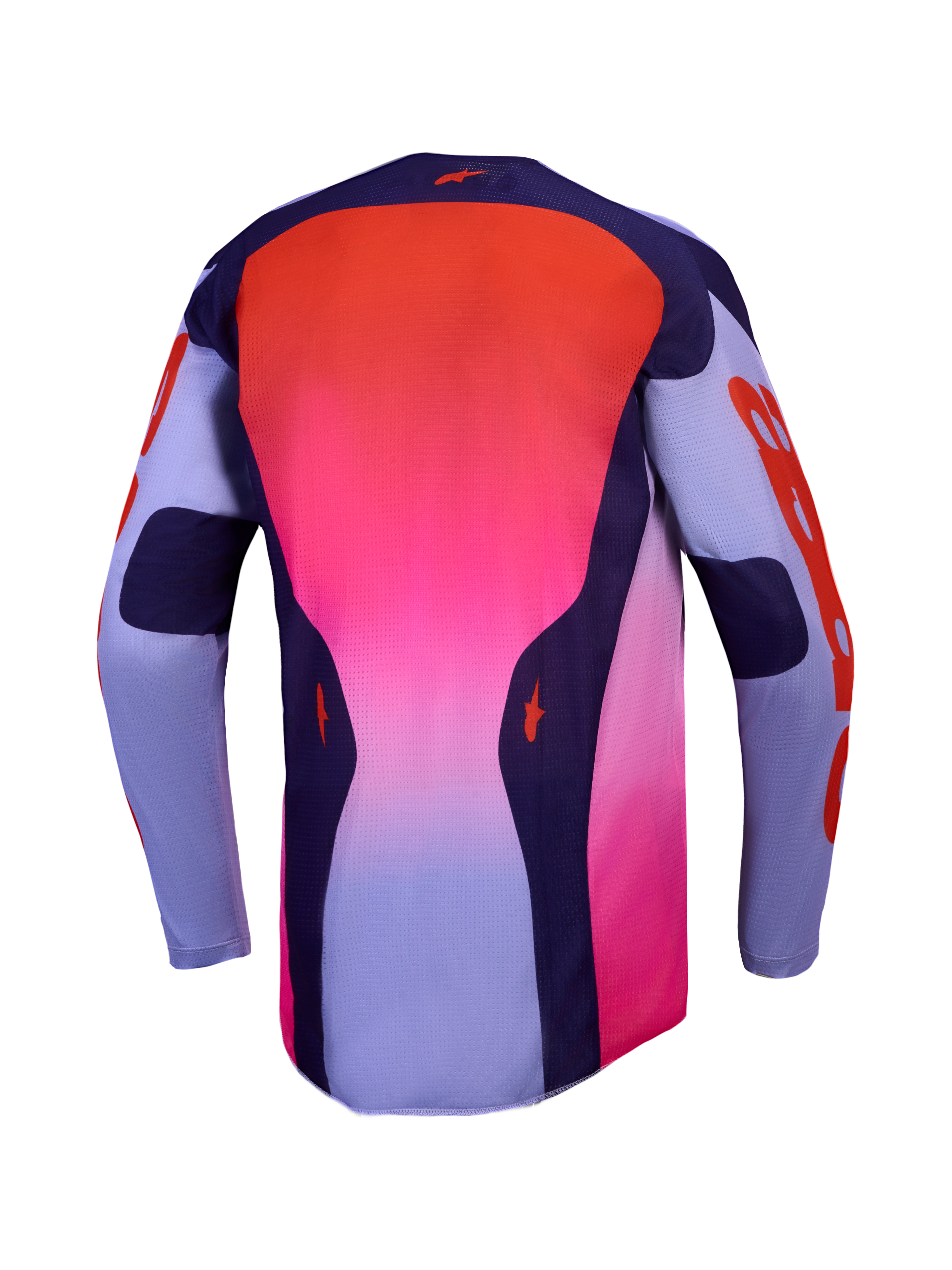 Alpinestars Racer Air Hunt Jersey, Men's Motocross Racing Jersey, Rear View, Light Violet, Deep Purple, and Pink Fluo, Full Airflow Mesh.