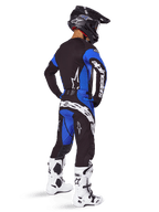 Alpinestars 2025 Techstar Dreem Gear Set and Jersey, black and blue motocross outfit for men, shown from a rear view.