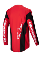 Alpinestars 2025 Techstar Dreem Jersey, Motocross Jersey, Bright Red and Black, back view showing lightweight poly-fabric stretch construction and extended rear hem