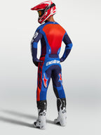 Alpinestars Racer Hunt Jersey, Men's Motocross Gear, Strong Blue and Fire Red, moisture-wicking polyfabric.