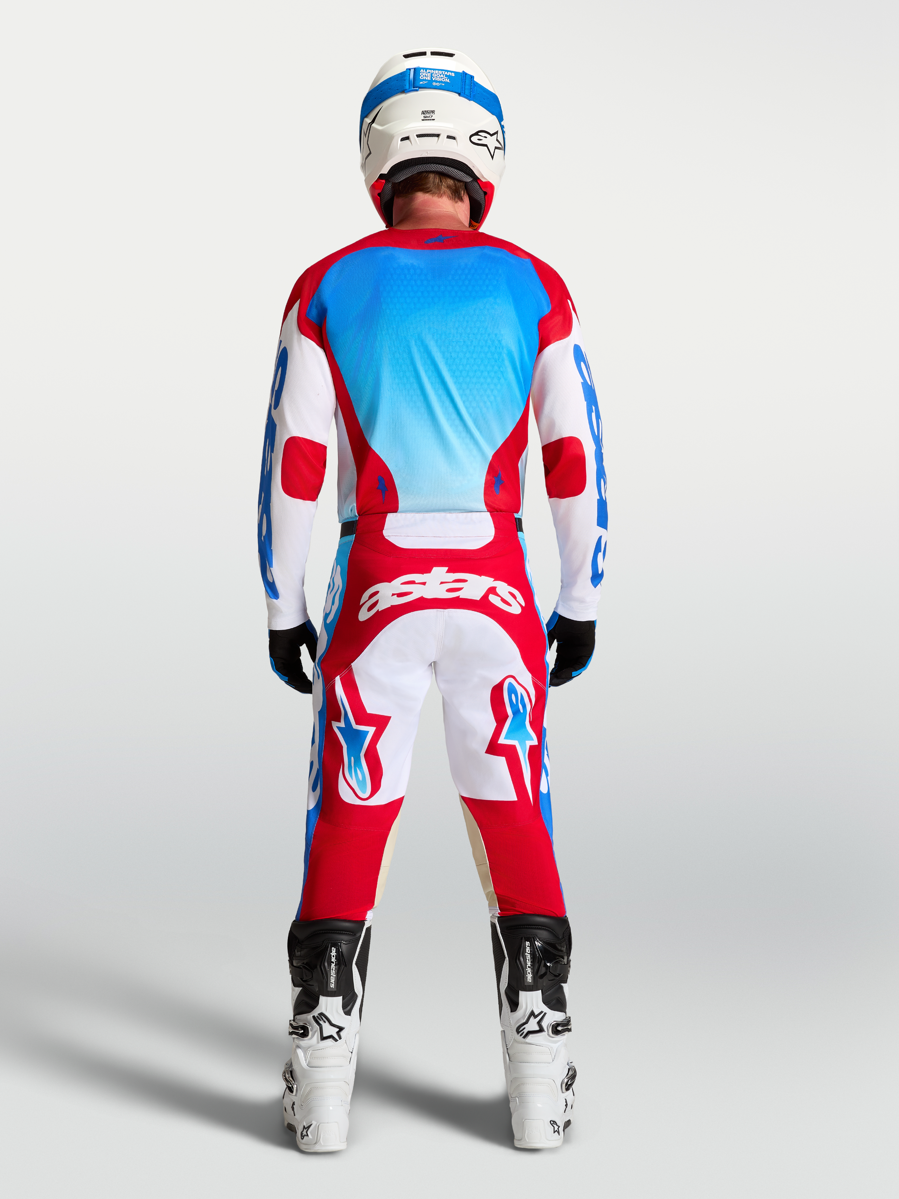 Alpinestars 2027 Racer Hunt Pants AND 2027 Racer Hunt Gear Set, Men's Motocross Gear, Red, White, and Blue, Rear View.