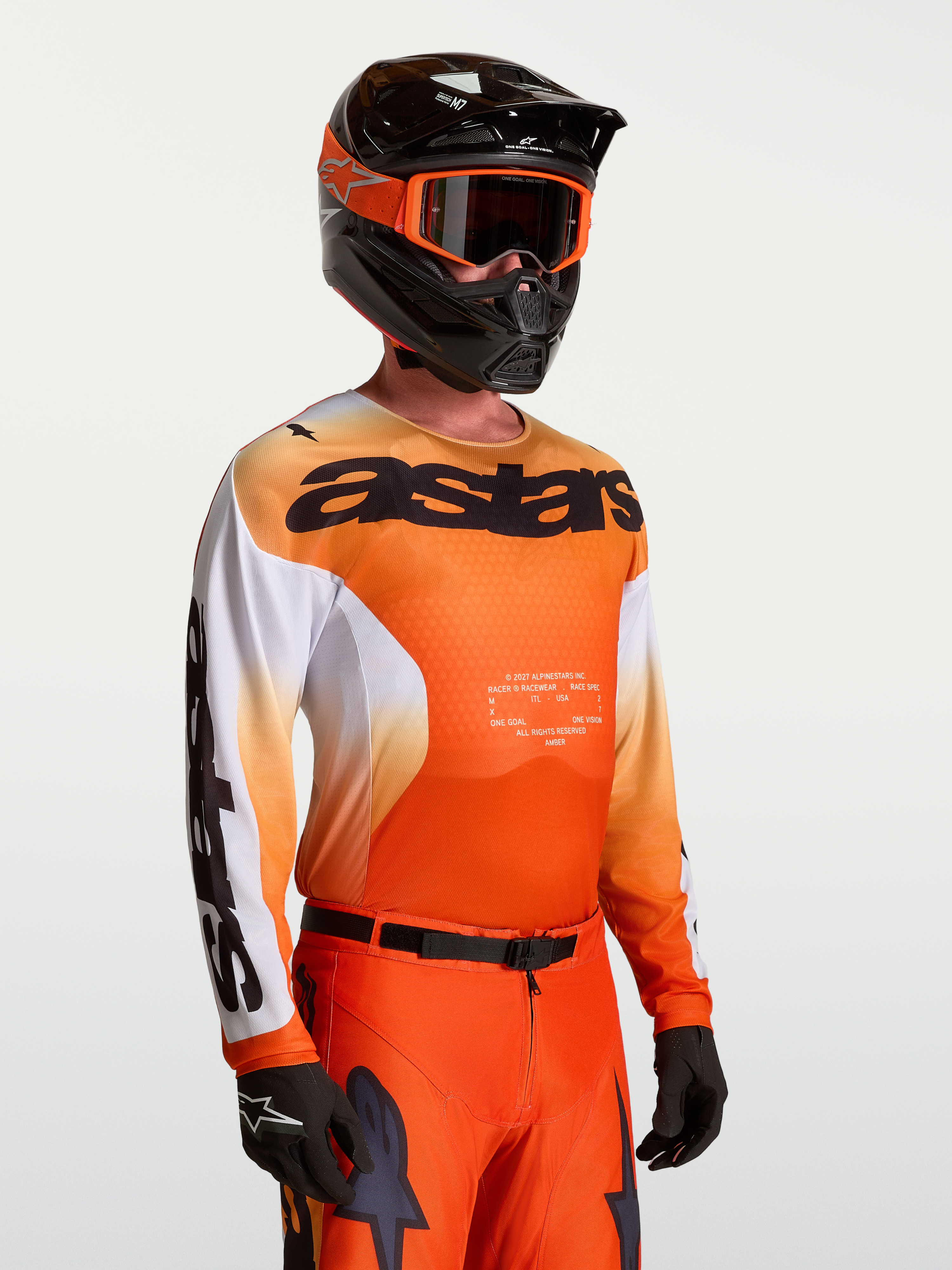Alpinestars Racer Amber Jersey, Men's Motocross Jersey, Orange and White, lightweight polyfabric with an ergonomic race fit.