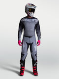 Alpinestars 2027 Racer Amber Jersey and Gear Set, Men's Motocross outfit in Gray and Black with vibrant Pink accents.