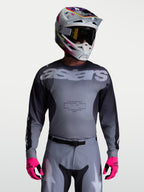 Alpinestars 2027 Racer Amber Jersey, Men's Motocross Jersey, Gray and Dark Gray, moisture-wicking ventilated polyfabric.