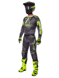 Alpinestars 2025 Racer Hollow Gear Set, full motocross outfit, gray camouflage and neon yellow, includes jersey, pants, matching black and yellow helmet, goggles, gloves, and bright yellow boots, high-performance off-road racing gear