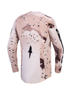 Alpinestars Racer Lone Jersey, rear view in tan desert camo with moisture-wicking fabric and an extended hem for motocross.