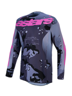 Alpinestars Racer Lone Jersey, Men's Motocross Jersey, Gray Camo and Purple, moisture-wicking polyfabric.