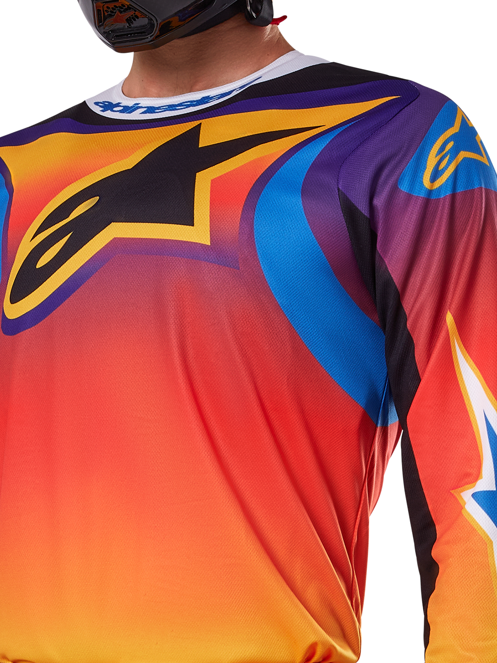 Alpinestars 2025 Fluid Wurx Jersey, Multicolor White and Orange design, Long-sleeve Motocross Jersey, Relaxed Athletic Fit, moisture-wicking polyfabric for off-road performance