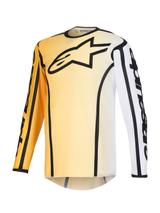 Alpinestars 2026 Fluid Apex Jersey, Motocross Jersey, Yellow and White gradient with Black accents, featuring a large black star logo on the chest, bold black outlines along the seams, and Alpinestars branding on the sleeves, long-sleeve technical top for off-road racing.