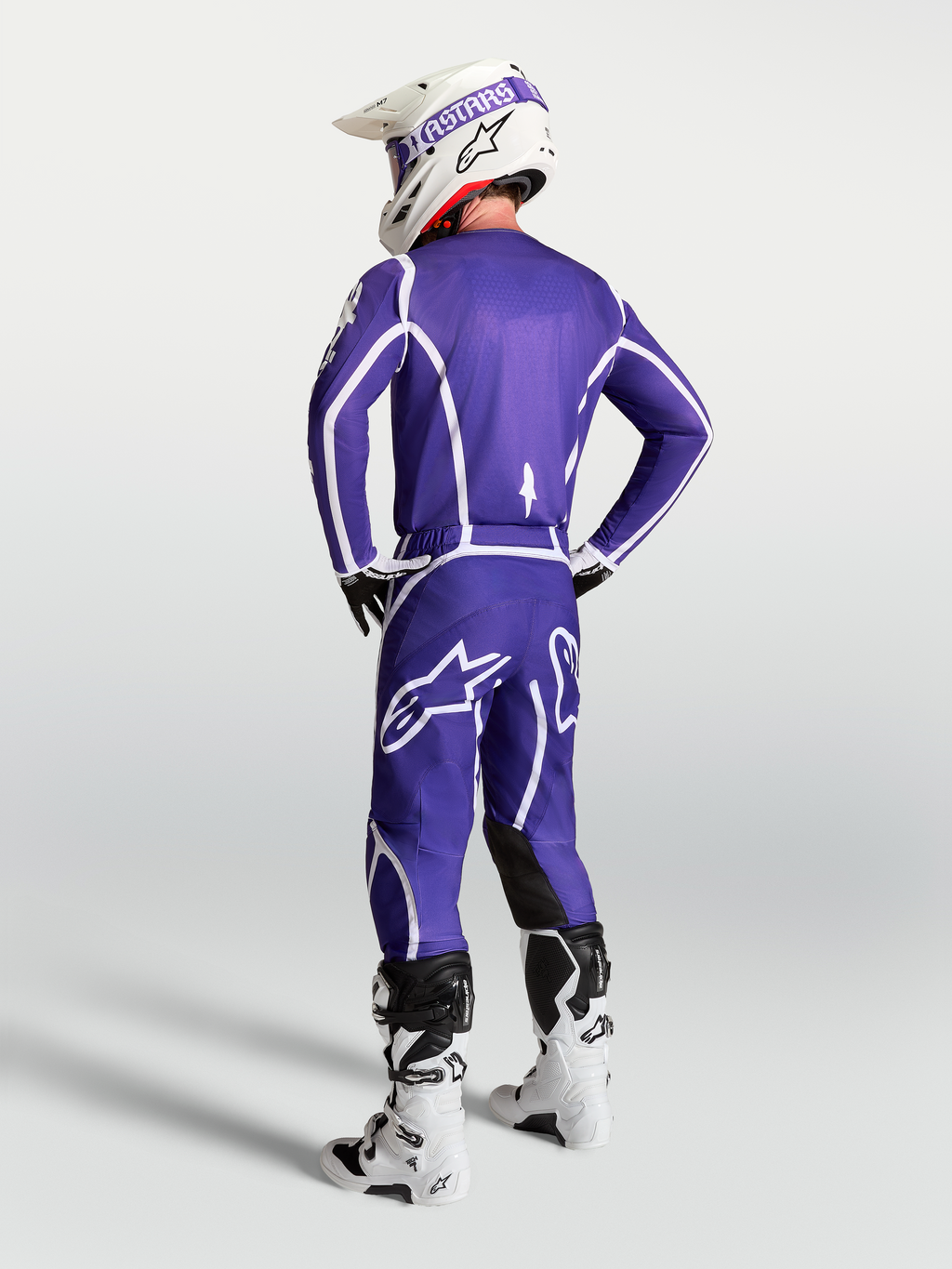Alpinestars Fluid Apex V2 Jersey, Men's Motocross Riding Gear, Deep Blue and White, Rear View with Athletic Fit.