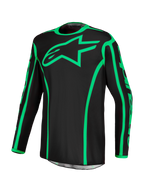 Alpinestars Fluid Apex V2 Jersey, black and green fluo motocross jersey with moisture-wicking polyfabric and star logo.