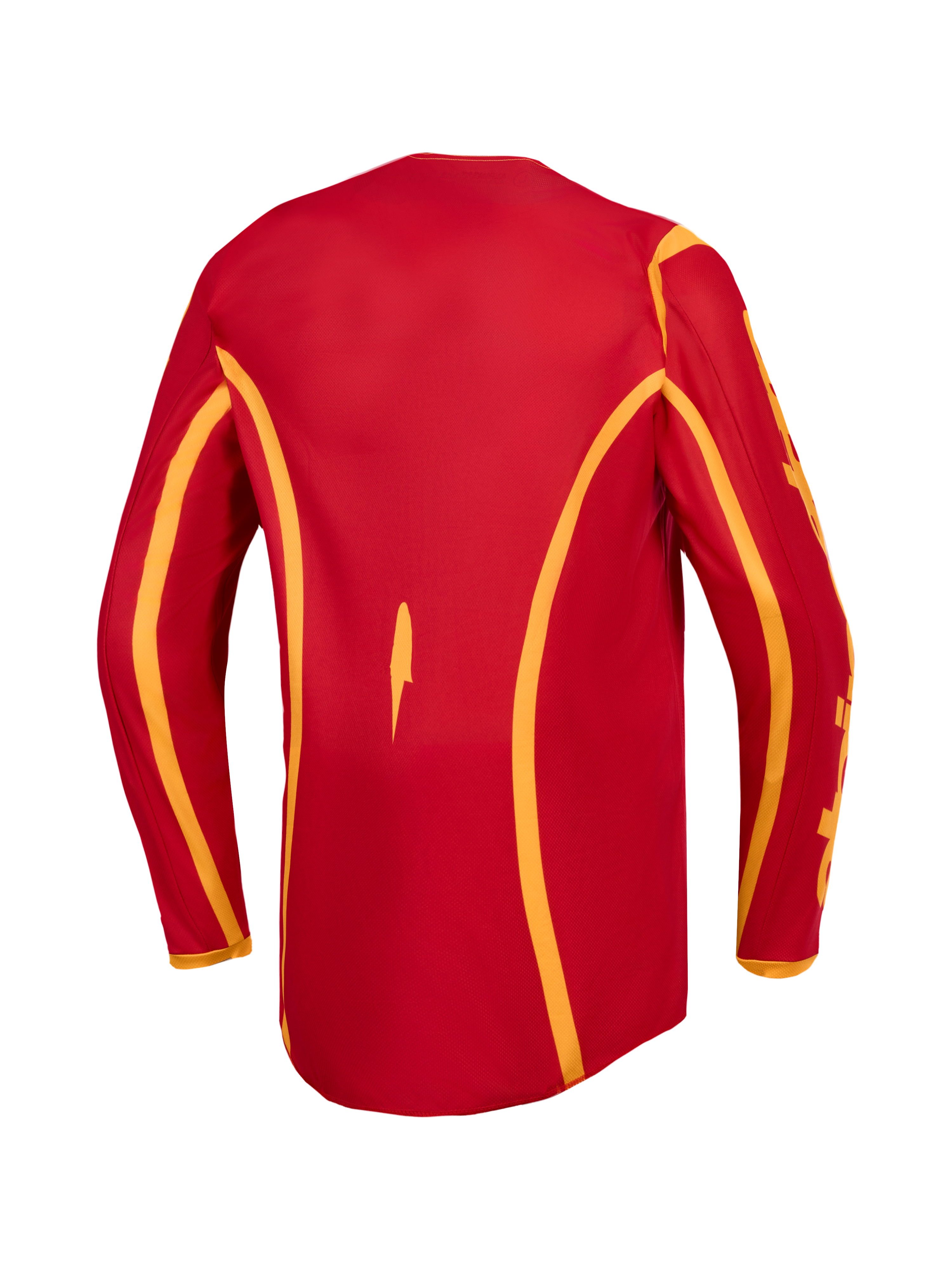 Alpinestars Fluid Apex V2 Jersey, Men's Motocross Jersey, Fire Red and Gold, back view featuring an extended rear cut.