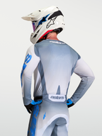 Alpinestars Racer Amber Jersey, Men's Motocross Jersey, Ash Gray and UCLA Blue, on-model rear view.