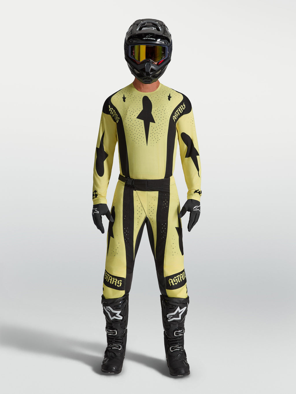 Alpinestars Techstar Atrox Jersey, yellow and black men's motocross top with an athletic race fit and laser-cut ventilation.