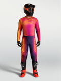 Alpinestars Fluid Kepler Pants and Gear Set, purple and orange gradient motocross racing outfit on a model.