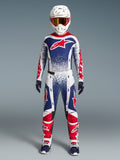 Alpinestars Limited Edition Techstar Unity Gear Set, Men's Motocross Racing Outfit in White, Blue, and Red graphics.