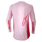 Alpinestars 2024 Supertech Dade Jersey, Motocross Jersey, Red Berry Lilac, rear view featuring a large red Astar logo on the back and red Alpinestars branding on the sleeves, lightweight stretch mesh construction with an extended back panel for off-road performance.