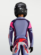Alpinestars Youth Supertech Dyna Jersey, purple and pink motocross jersey, breathable race-fit construction, rear view.