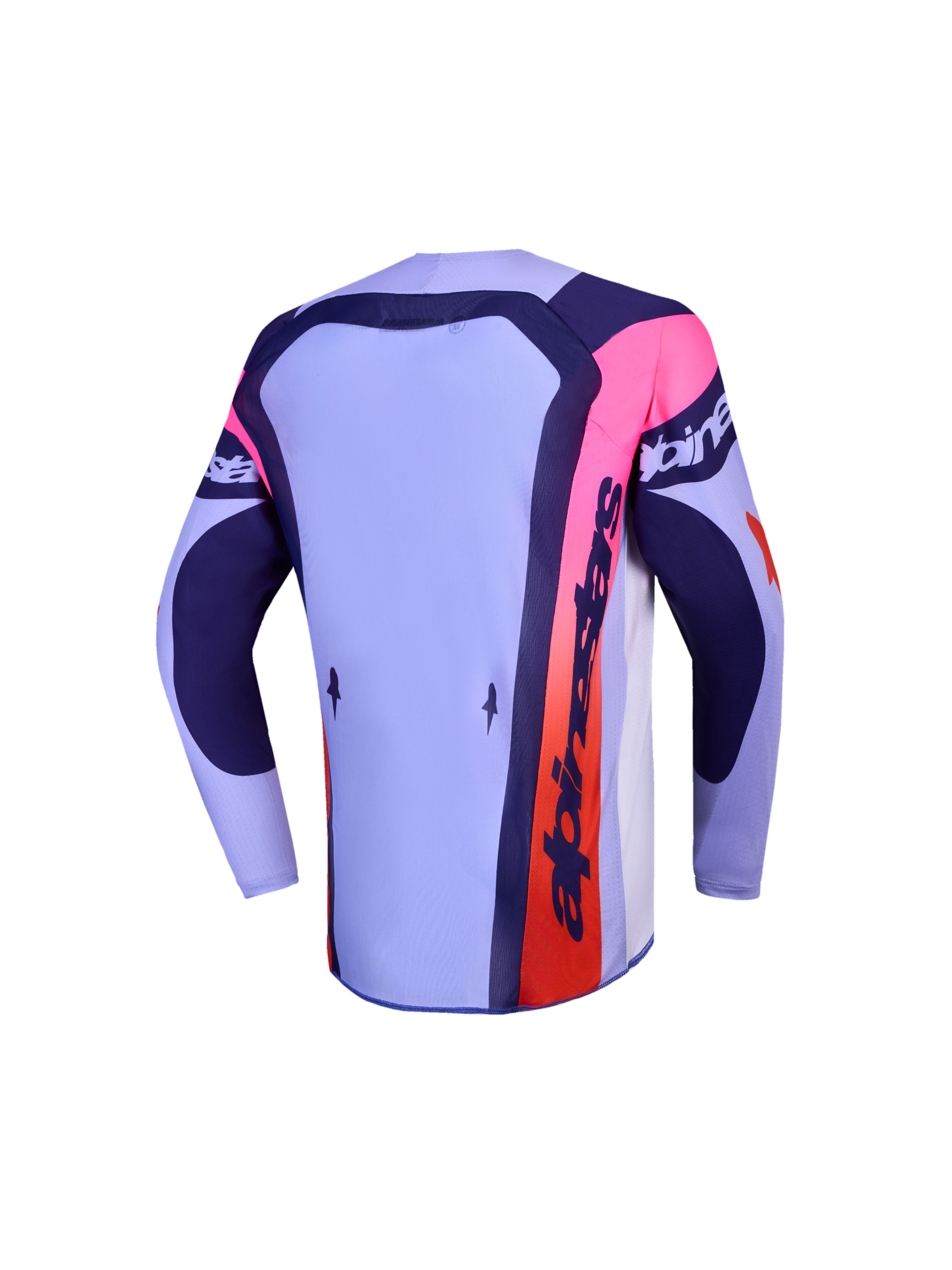 Alpinestars Youth Supertech Dyna Jersey, lavender and navy motocross top with pink accents, technical back view.