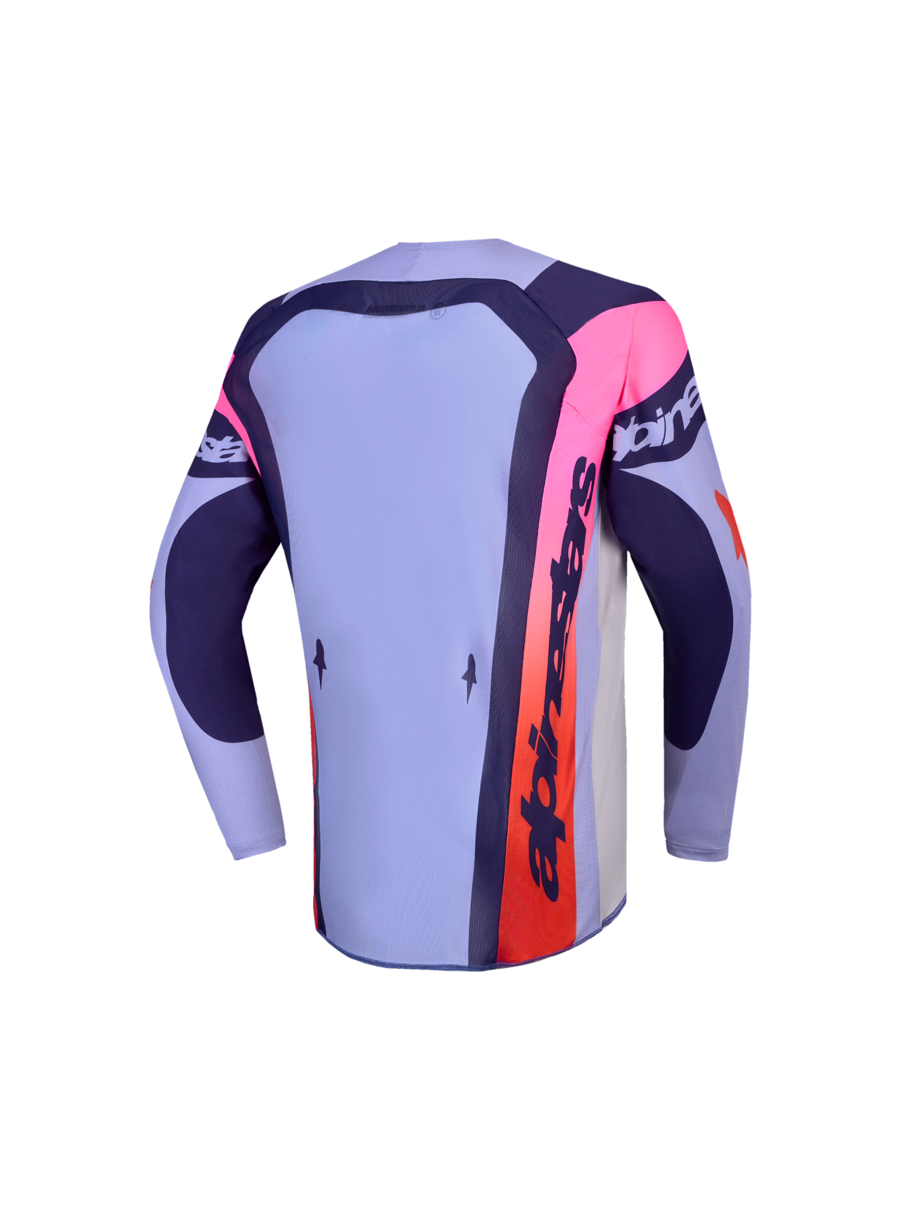 Alpinestars 2027 Youth Supertech Dyna Jersey, Purple and Pink Motocross Jersey for youth, back view with extended rear.