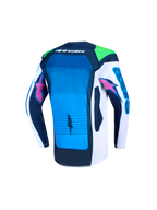 Alpinestars Youth Supertech Maven Jersey, blue and white motocross jersey, back view with ventilated mesh and athletic fit.