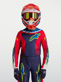 Alpinestars 2027 Youth Fluid Drag Jersey, navy blue and red motocross jersey with yellow accents for youth riders.