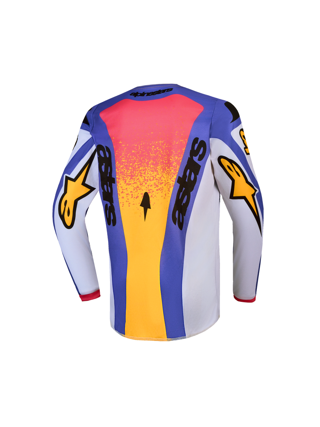 Alpinestars Youth Fluid Drag Jersey, blue and gold motocross jersey back view, moisture-wicking textile construction.