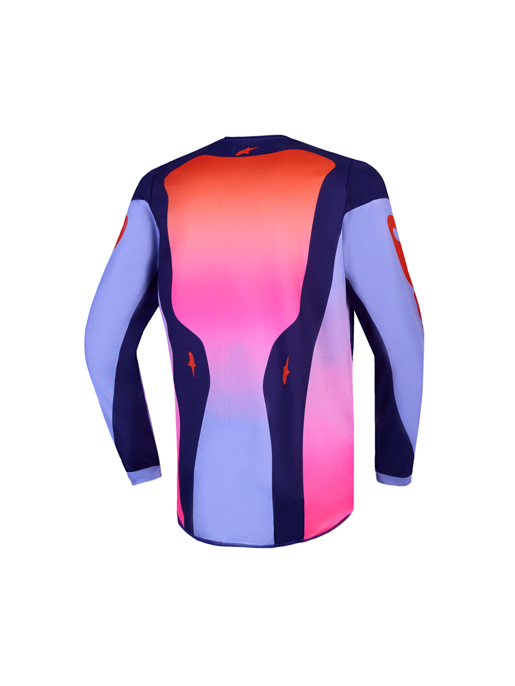 Alpinestars Youth Fluid Hunt Jersey, moisture-wicking purple and pink fluo youth motocross top with a drop tail.