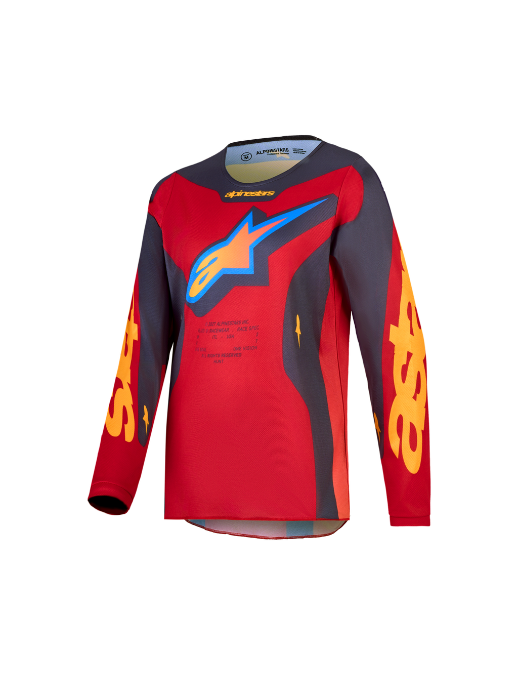 Alpinestars 2027 Youth Fluid Hunt Jersey, Youth Motocross Jersey, Red and Gray, moisture-wicking polyfabric.
