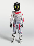 Alpinestars 2027 Youth Fluid Lone Jersey and Gear Set, gray camo and fire red youth motocross gear for off-road racing.