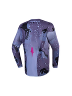 Alpinestars Youth Fluid Lone Jersey, youth motocross jersey in gray camo and purple, back view with extended rear hem.