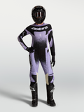 Alpinestars Stella Techstar Swan Gear Set, women's motocross racing outfit in light violet and black, includes jersey and pants.