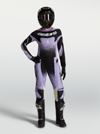 Alpinestars Stella Techstar Swan Gear Set, women's motocross racing outfit in light violet and black, includes jersey and pants.