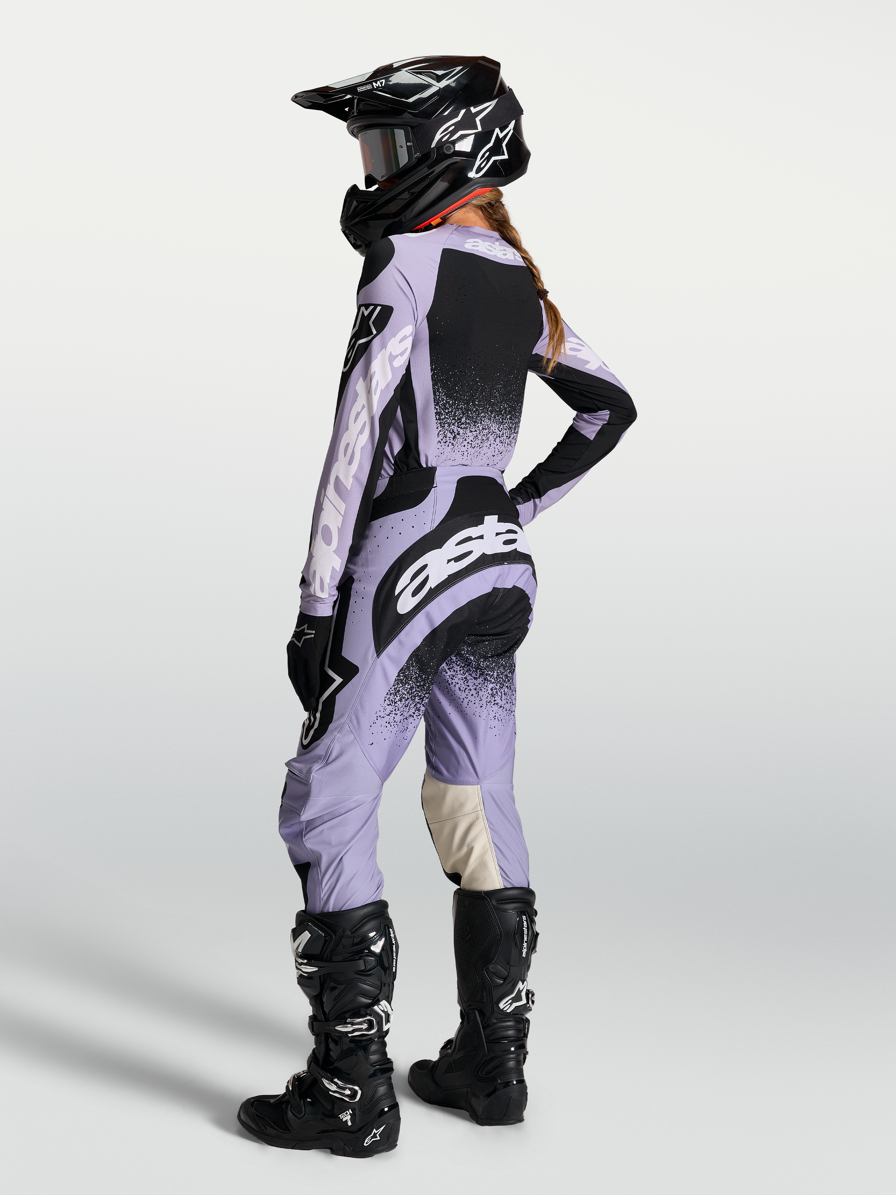 Alpinestars Stella Techstar Swan Jersey AND Stella Techstar Swan Gear Set, Women's Motocross Gear, Light Violet and Black.