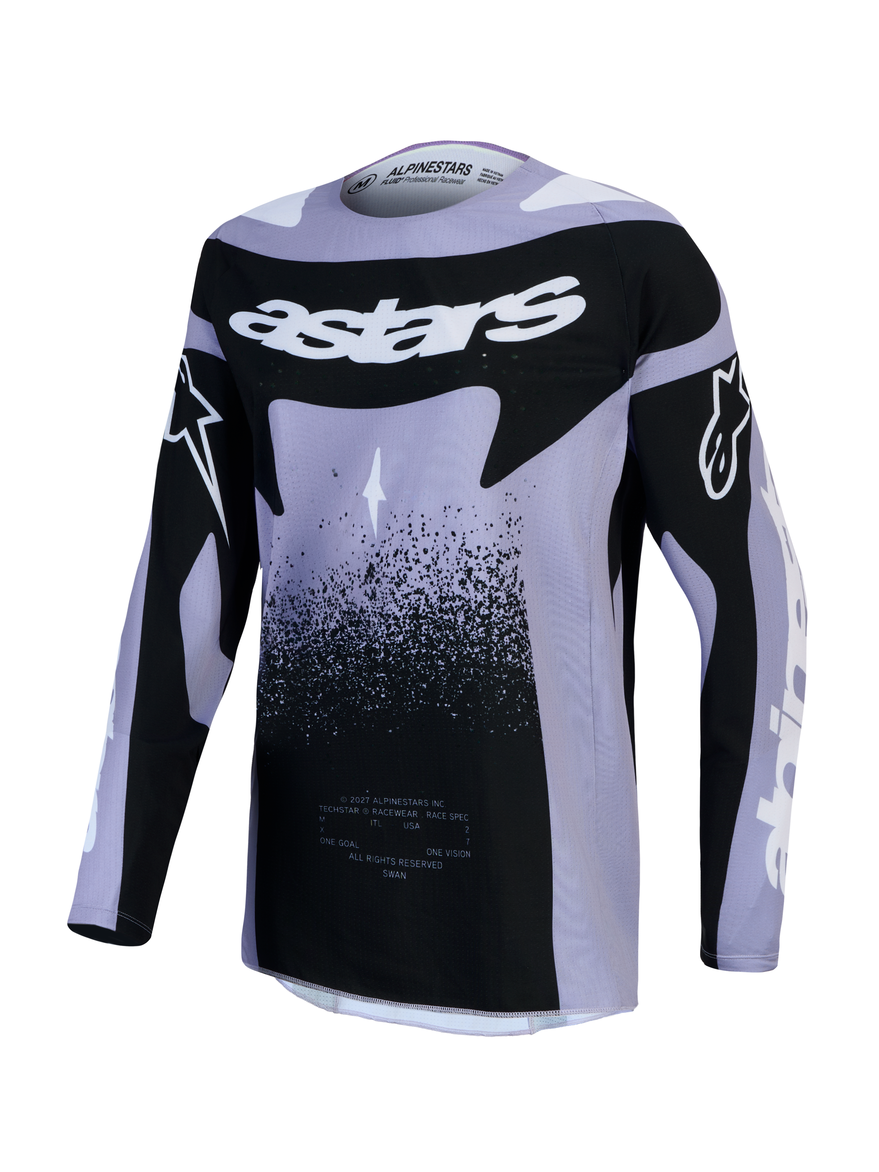 Alpinestars Stella Techstar Swan Jersey, women's motocross racing top in light violet and black with Swan graphics.